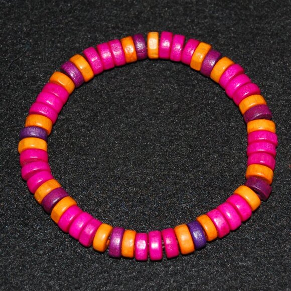 Pink Bracelet,Wood Bracelet,Pink Surfer Bracelet,Pink Wooden Bracelet - Picture 1 of 2